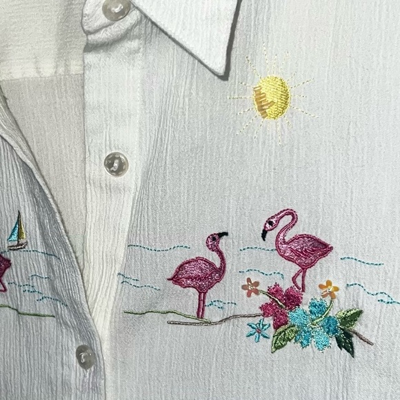 Alfred Dunner Button Down White Shirt Short Sleeves Embroidered Summer Size 12 - Picture 5 of 8